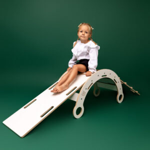 MeowBaby® houten droomschommel met kussen, glijbaan en ladder – klein, wit