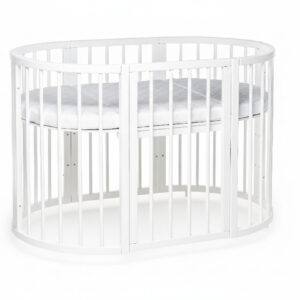 OLIN rond babybedje met matras – wit