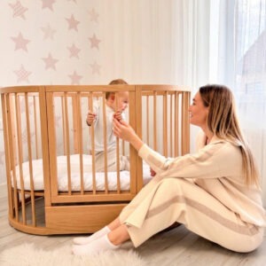 OLIN rond babybedje met matras – naturel